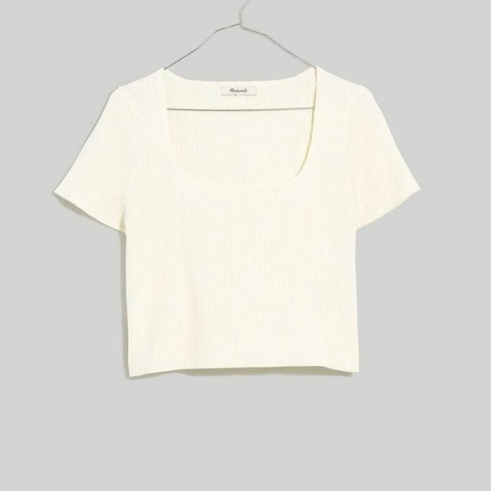 2 Madewell Square-Neck Crop Sweater Tee Black & White Size S - Picture 6 of 9